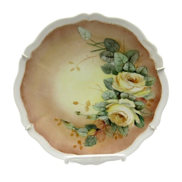 Vintage O.& E.G. ROYAL AUSTRIA Porcelain Plate Yellow Roses and Scalloped Edges - Picture 1 of 10